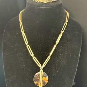 Gold and Brown Pendant Necklace and bracelet set